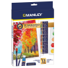 Tempera acrilica, 12 culori/set, rezistente la apa, 2 pensule+paleta incluse, Manley