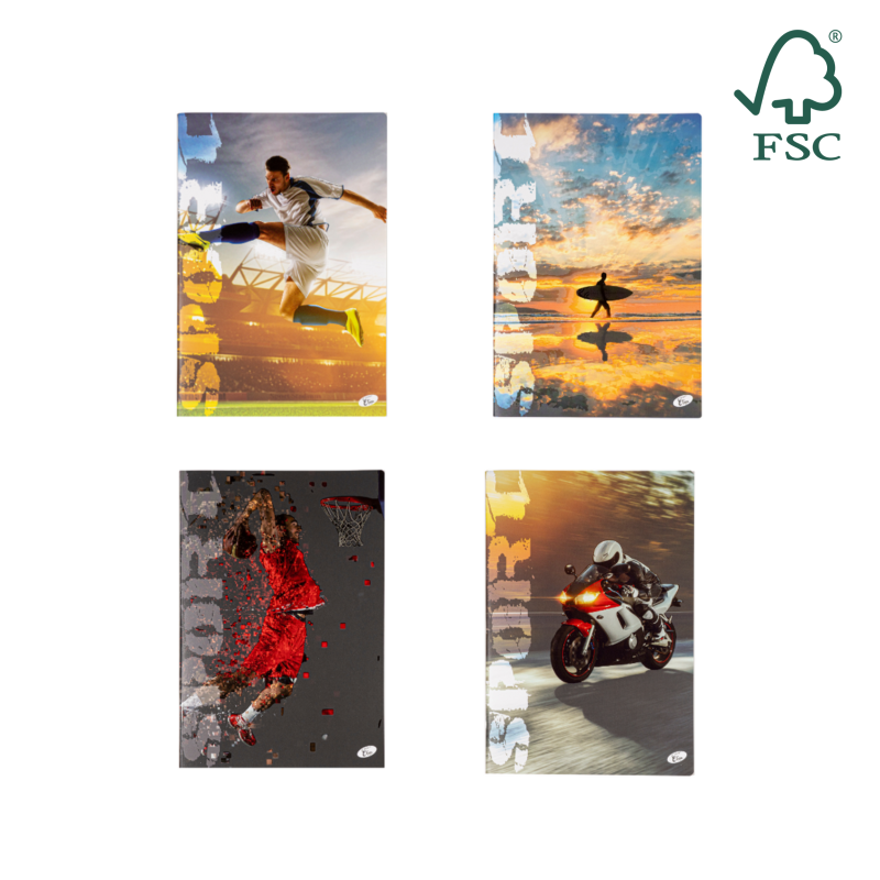 Caiet A4, 60 file, 80gsm, coperta carton 300gsm, design sports - dictando