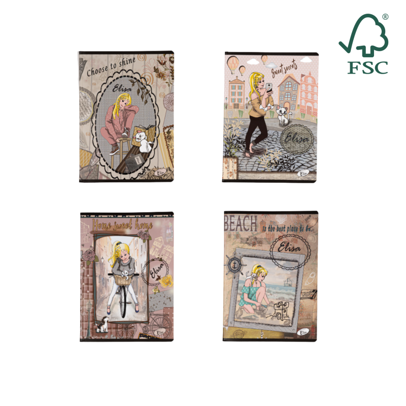 Caiet A5, 48 file, 80gsm, coperta carton 300gsm, design elisa - matematica