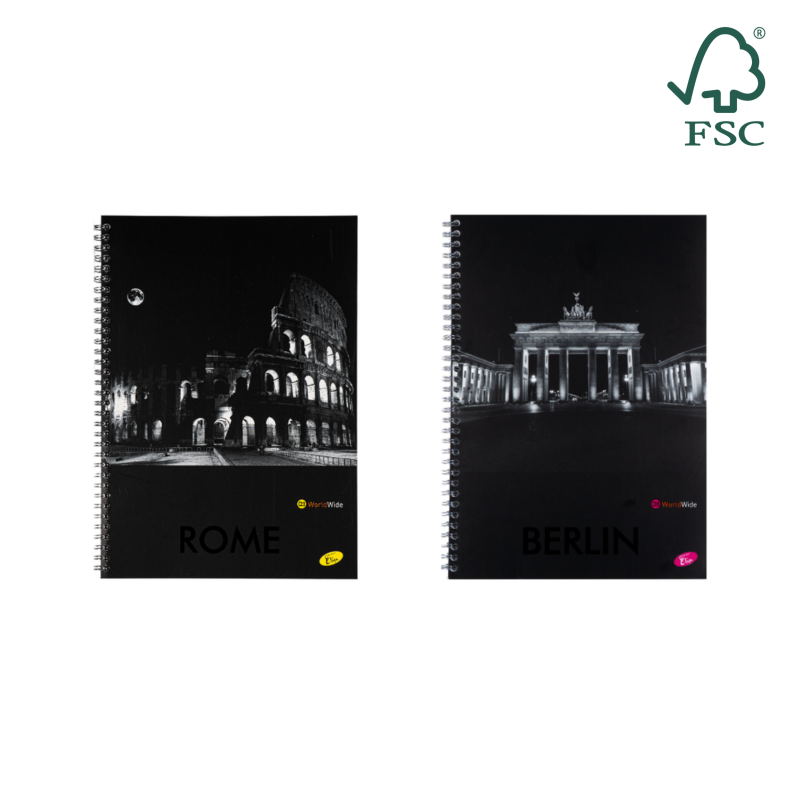 Caiet cu spirala, A4, 70 file, 70gsm, coperta carton 300gsm, design cities by night - dictando