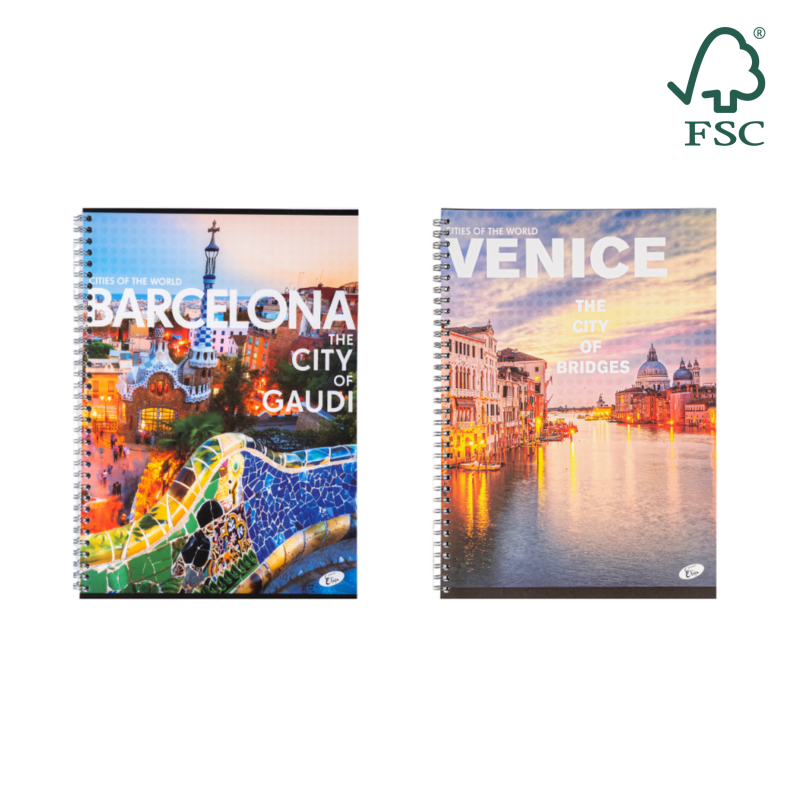 Caiet cu spirala, A4, 70 file, 70gsm, coperta carton 300gsm, design cities of the world - matematica