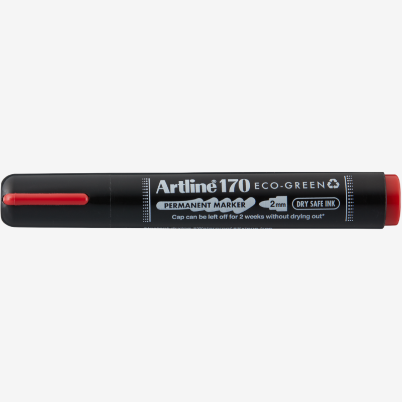 Permanent marker ARTLINE 170 Eco Green - Dry safe 2 weeks, corp plastic, varf rotund 2.0mm - rosu