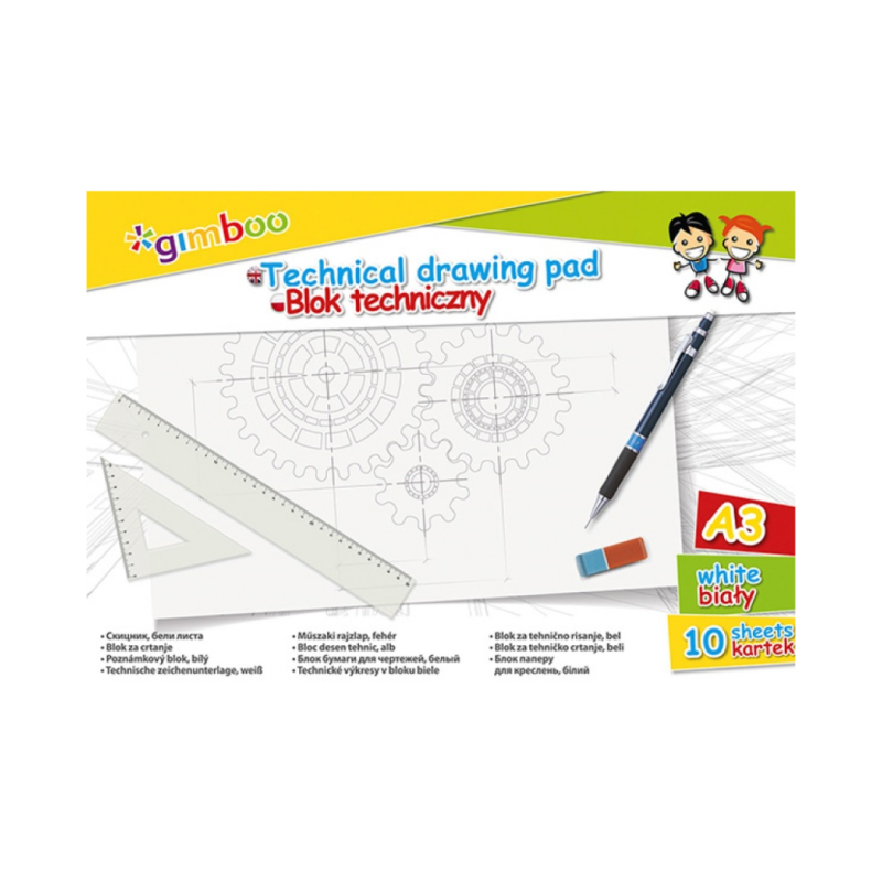 Bloc desen A3, 10 file - 150gsm, coperta carton, GIMBOO - foi albe