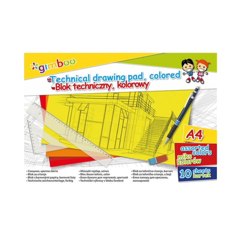 Bloc desen A4, 10 file - 150gsm, coperta carton, GIMBOO - foi color asortate