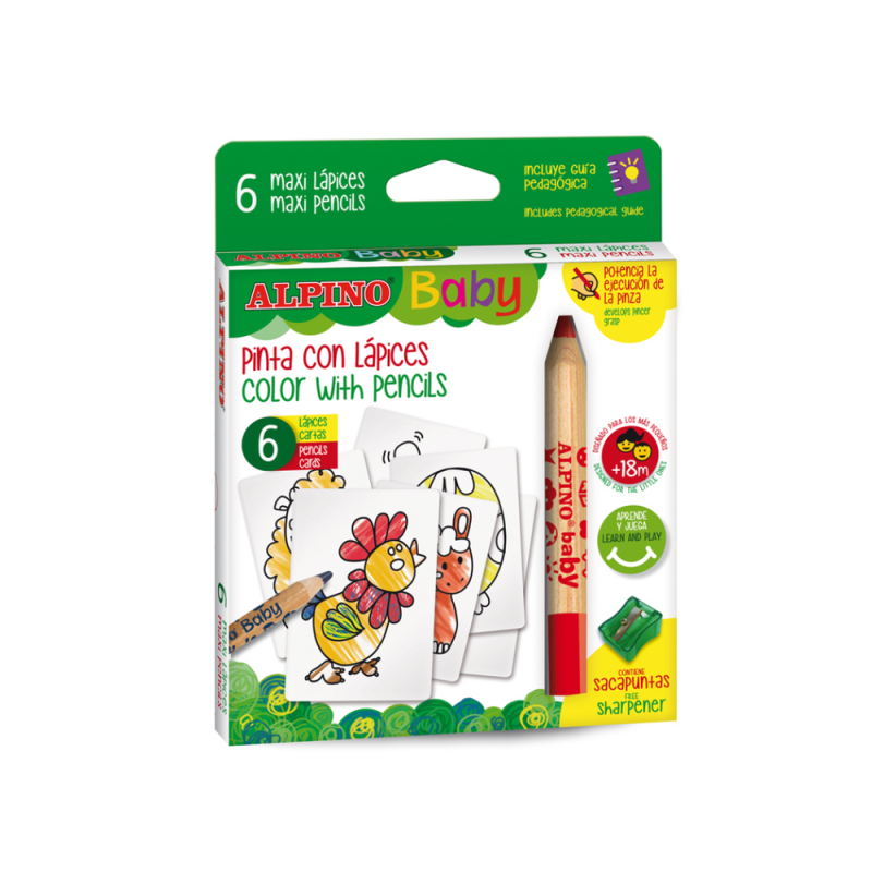 Set 6 creioane pentru desen artistic Alpino + ascutitoare + radiera