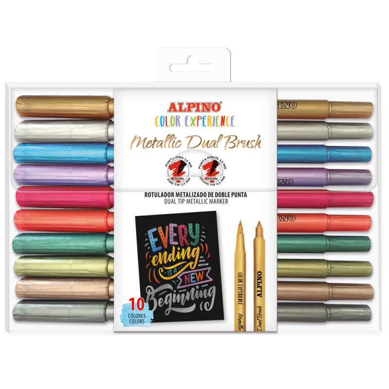 Marker metalic cu 2 capete varf fine/tip pensula, ALPINO Color Experience