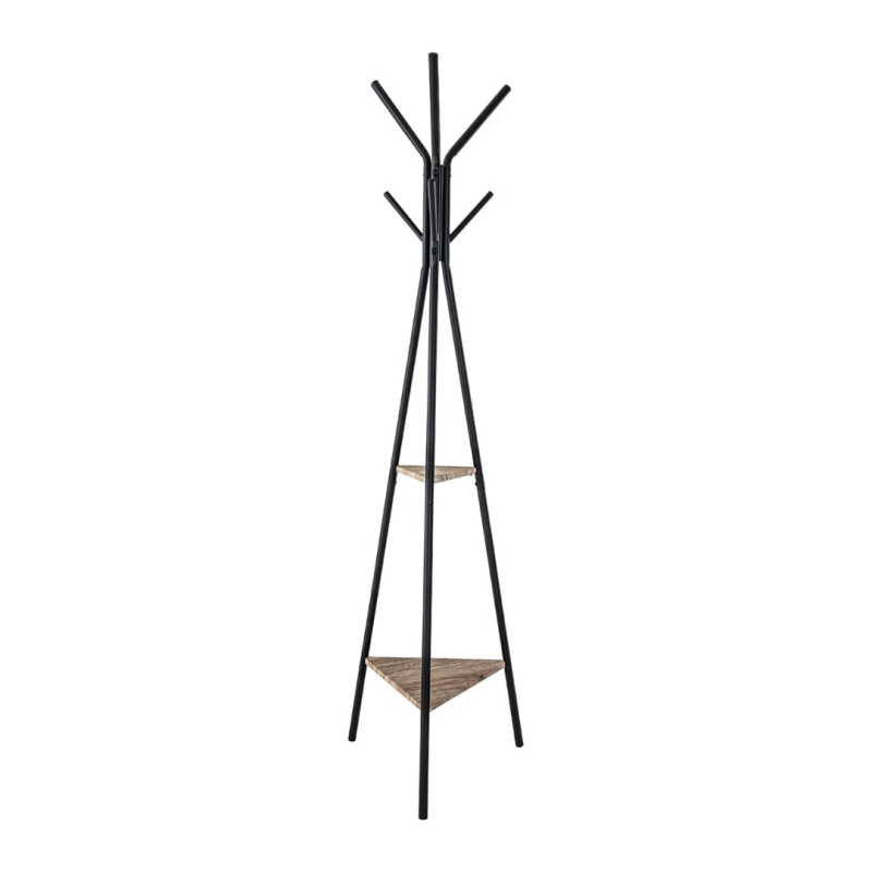 Cuier metalic 6 agatatori, 2 etajere pentru accesorii, Office Products Oslo - negru