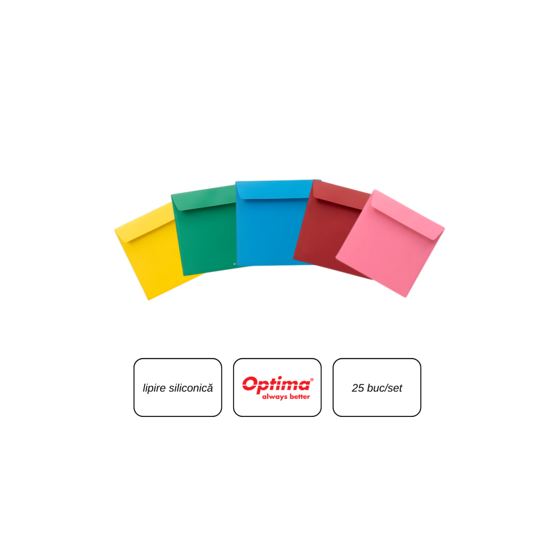Plic C6 (114x162mm), lipire siliconica, 25 buc/set, Optima - color mix(5 culori x 5 buc.)