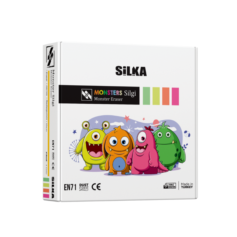Cutie cu radiere pt creion, nu lasa reziduuri, 20buc/cutie, SILKA Moster - design monstri