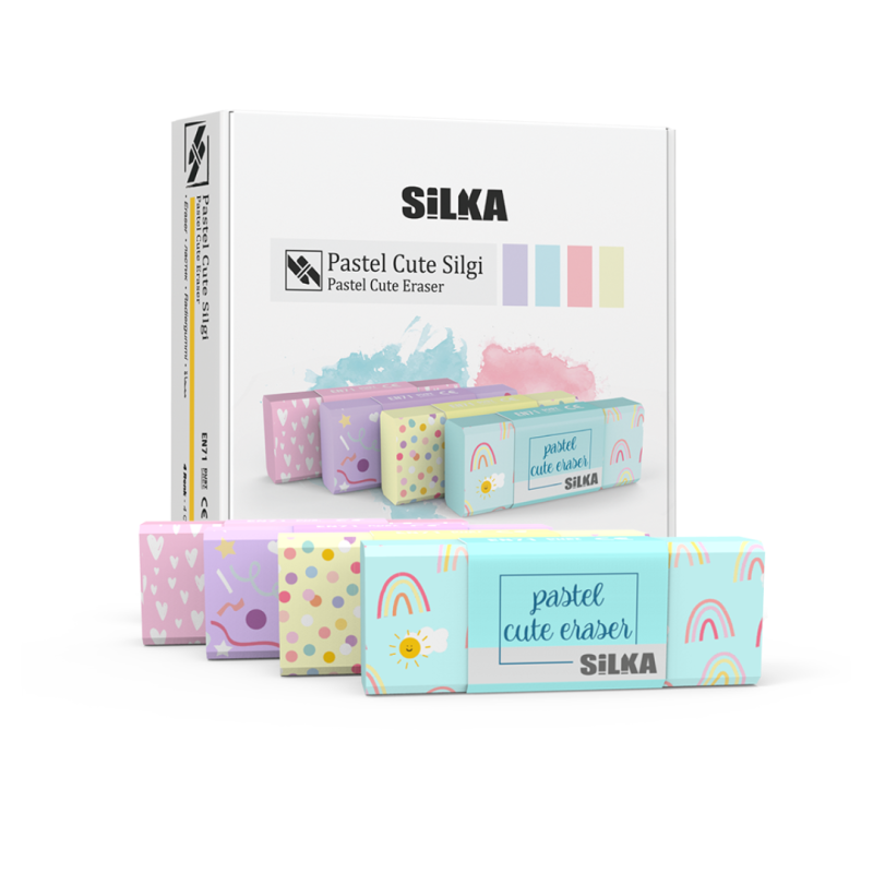 Cutie cu radiere pt creion, nu lasa reziduuri, 20buc/cutie, SILKA Pastel Cute - design asortat