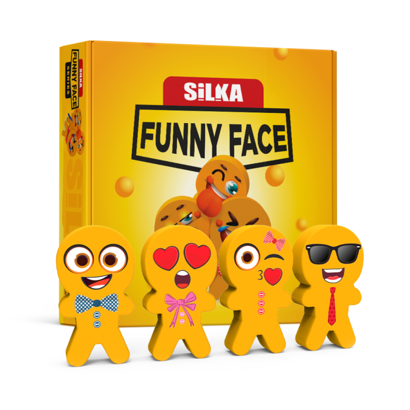 Cutie cu radiere pt creion, nu lasa reziduuri, 36buc/cutie, SILKA Funny Face - design omuleti funny