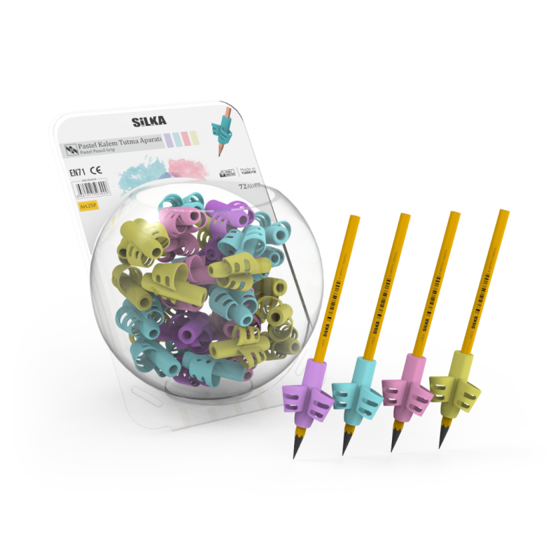 Display silicon grip pt creion, pt scriere de mana la copii, 72buc/display, SILKA Pastel-design ergo