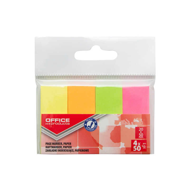 Notes autoadeziv 50 x 20 mm, 4 x 50buc/set, Office Products - 4 culori neon