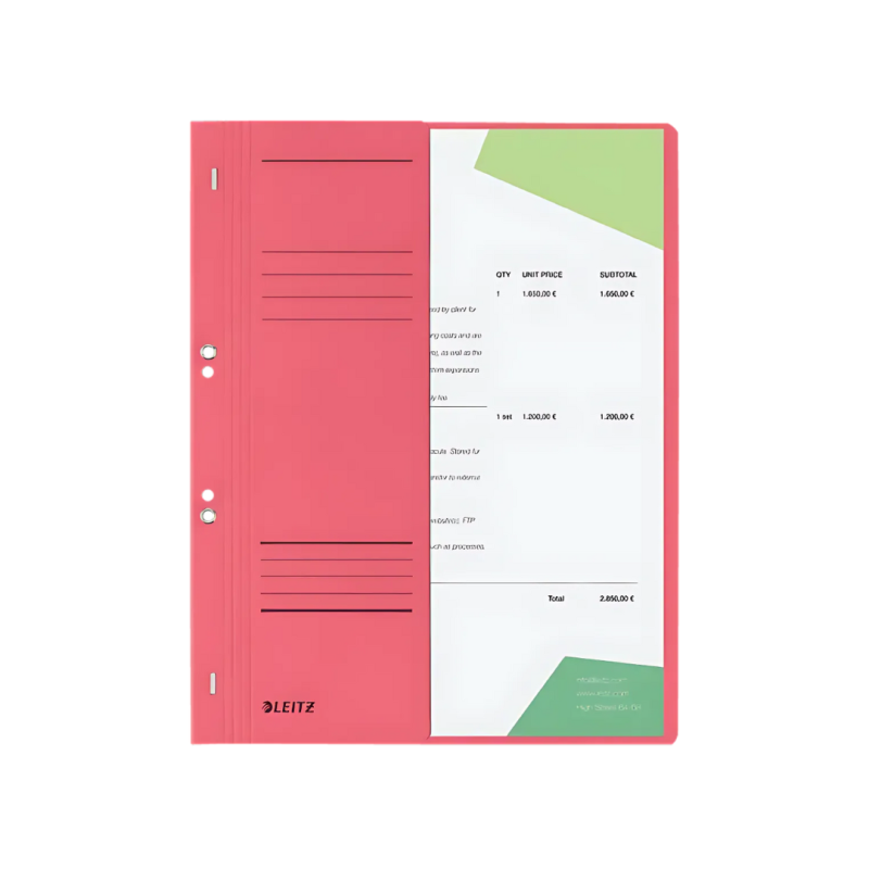 Dosar cu sina Leitz 1/2, carton, A4, cu capse, 170 coli, rosu