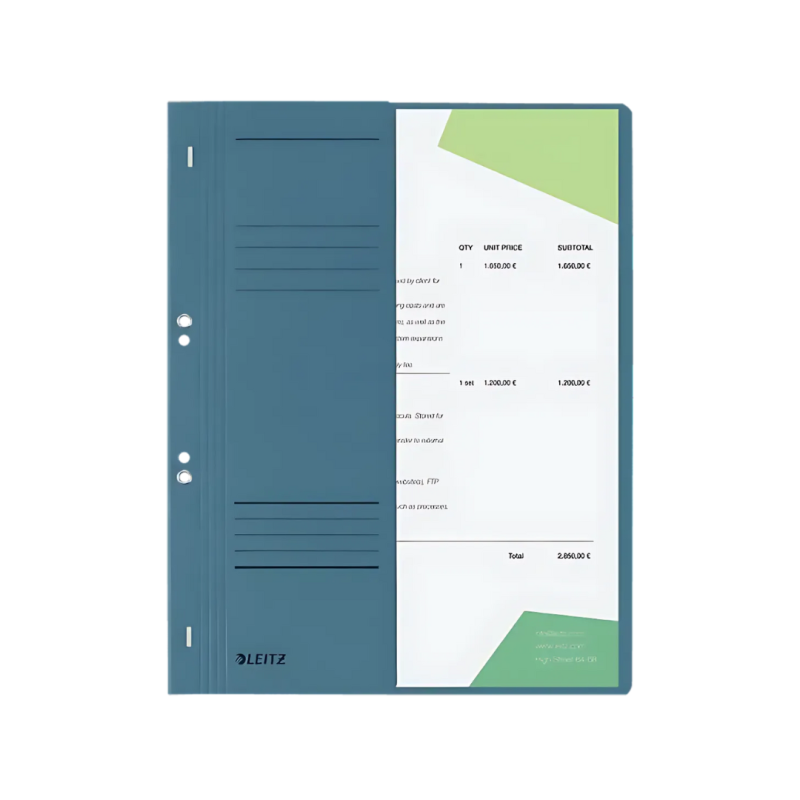 Dosar cu sina Leitz 1/2, carton, A4, cu capse, 170 coli, albastru