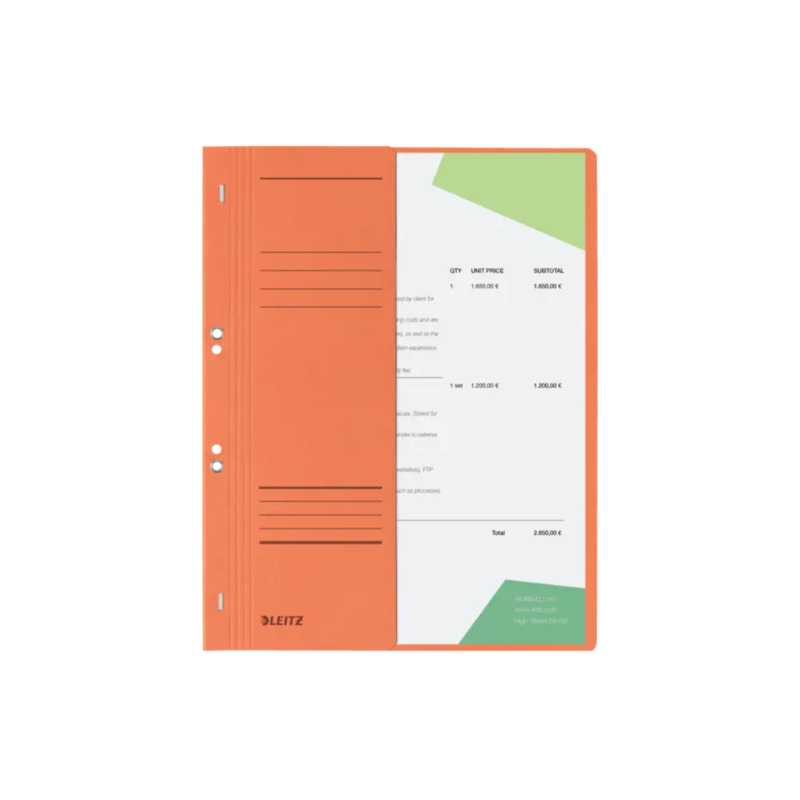 Dosar cu sina Leitz 1/2, carton, A4, cu capse, 170 coli, orange