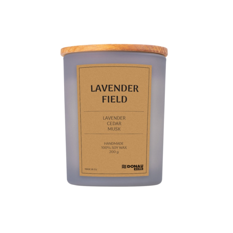 Lumanare in recipient de sticla, cu capac, 200gr, 40 de ore ardere, DONAU Home - Lavender Field