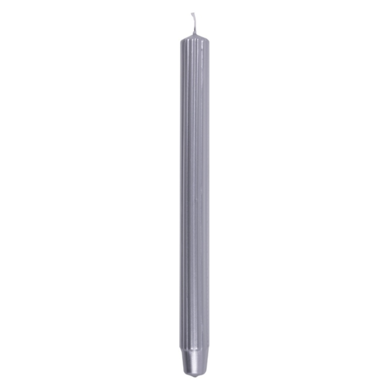 Lumanari cu dungi, pentru cina, lacuite, 25 x 300mm, 4 buc/set, DONAU Home - argintii