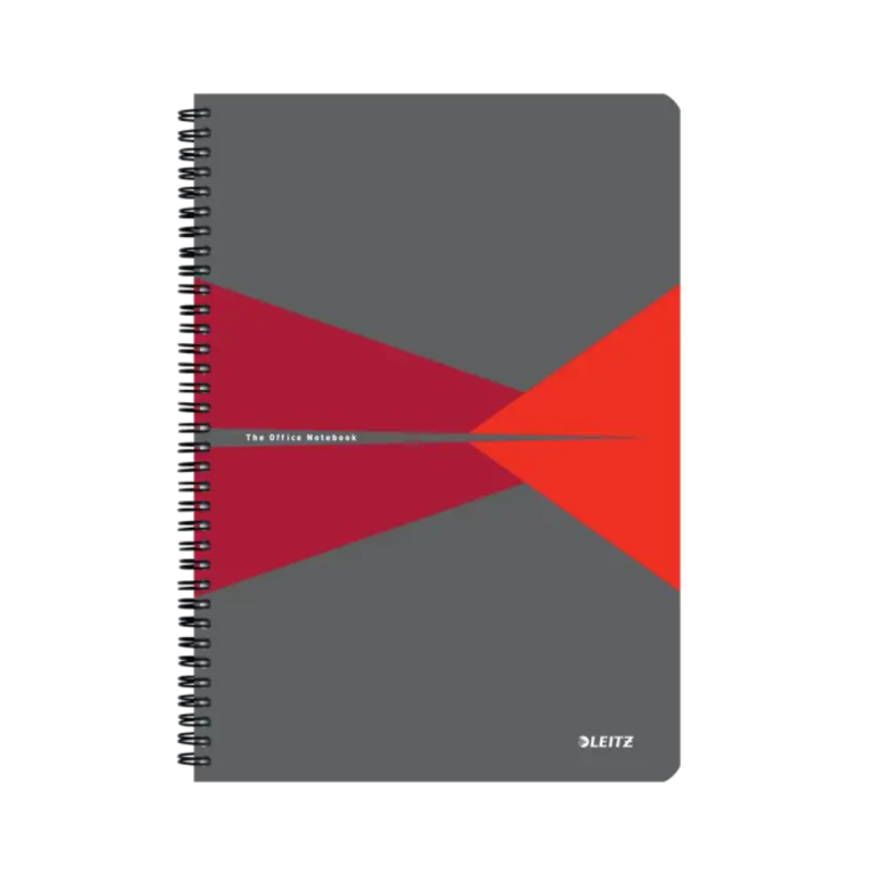 Caiet de birou LEITZ Office, carton laminat, certificare FSC, reciclabil, A5, 90 coli, cu spira, mat