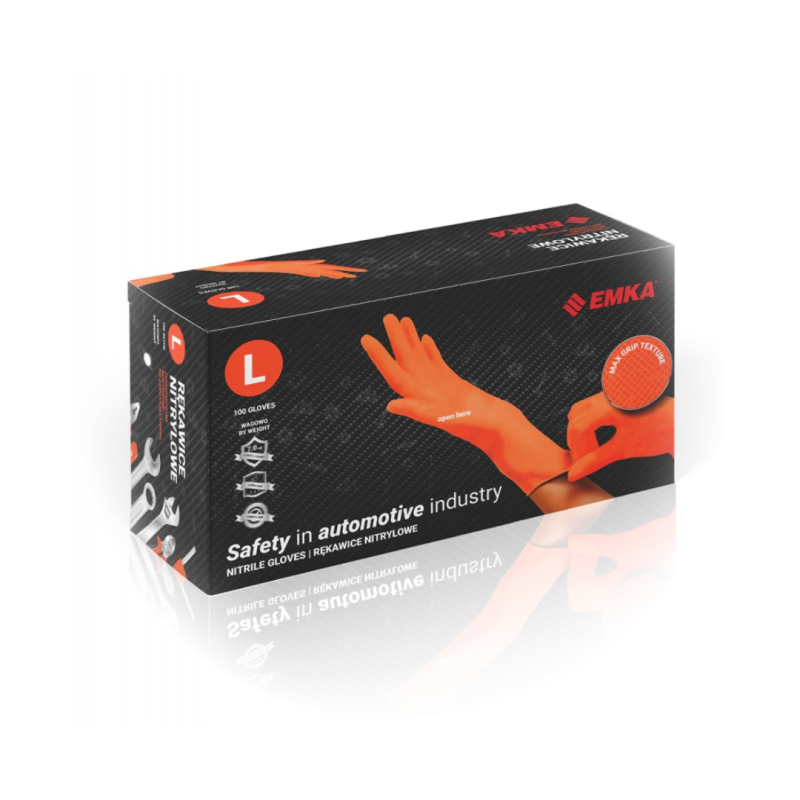 Manusi nitril EMKA, 7.0, 100 buc/cutie, pentru industria automotive - portocalii - marime L