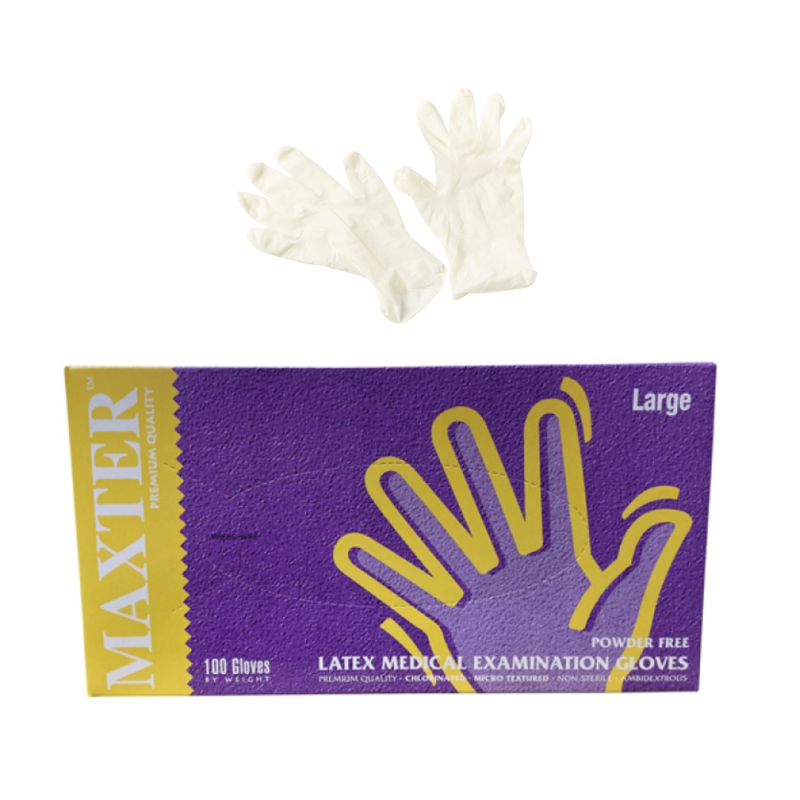 Manusi latex MAXTER, nepudrate, unica folosinta, 100 buc/cutie - albe - marime L