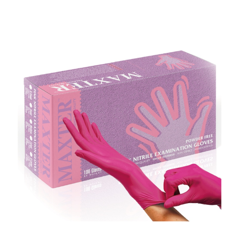 Manusi nitril MAXTER, unica folosinta, 100 buc/cutie - roz - marime M