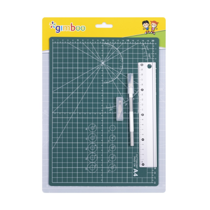 Set planseta de taiere A4 cu rigla aluminiu 20cm, cutit art si rezerve, GIMBOO