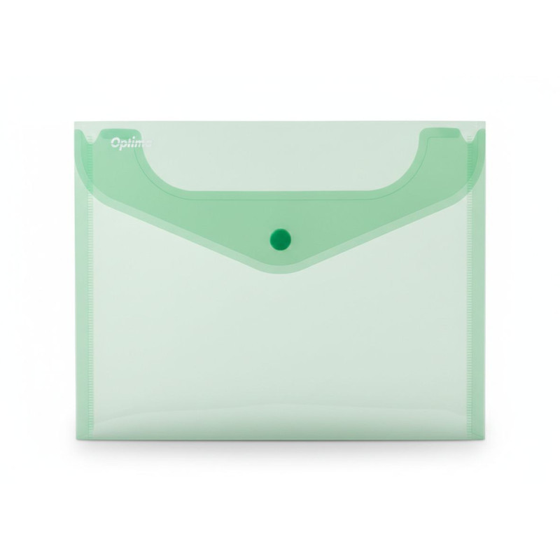 Mapa PP protectie documente A5 landscape, inchidere cu capsa, 10/set, Optima - verde transparent