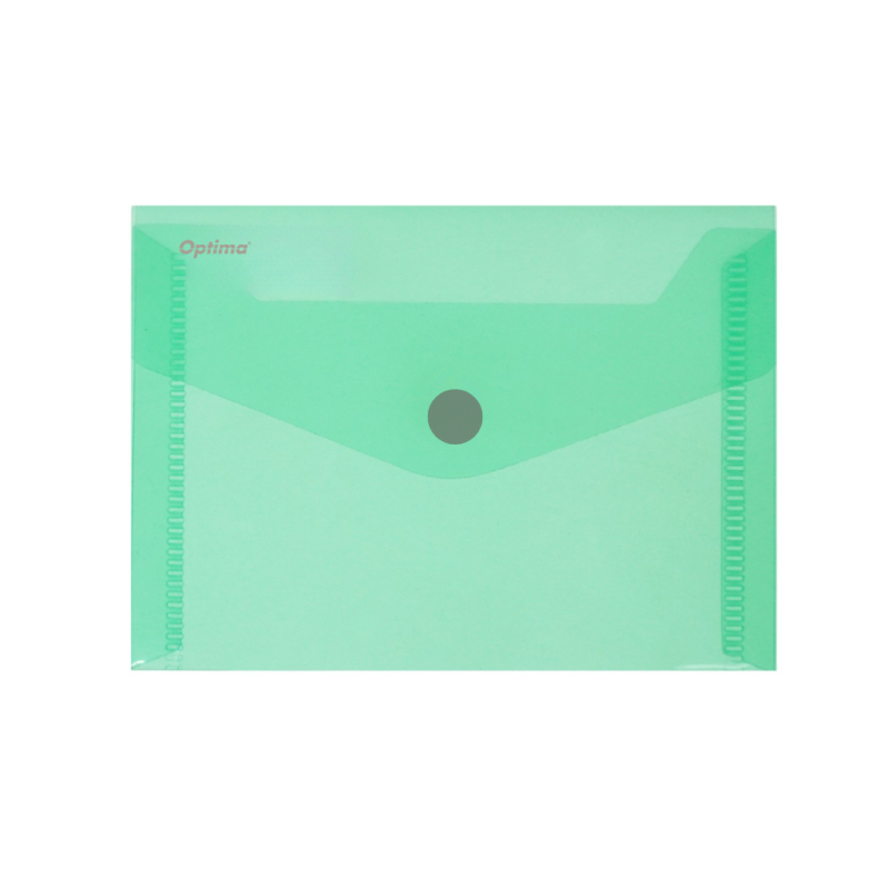 Mapa PP protectie documente A7 landscape, inchidere cu capsa, 10/set, Optima - verde transparent