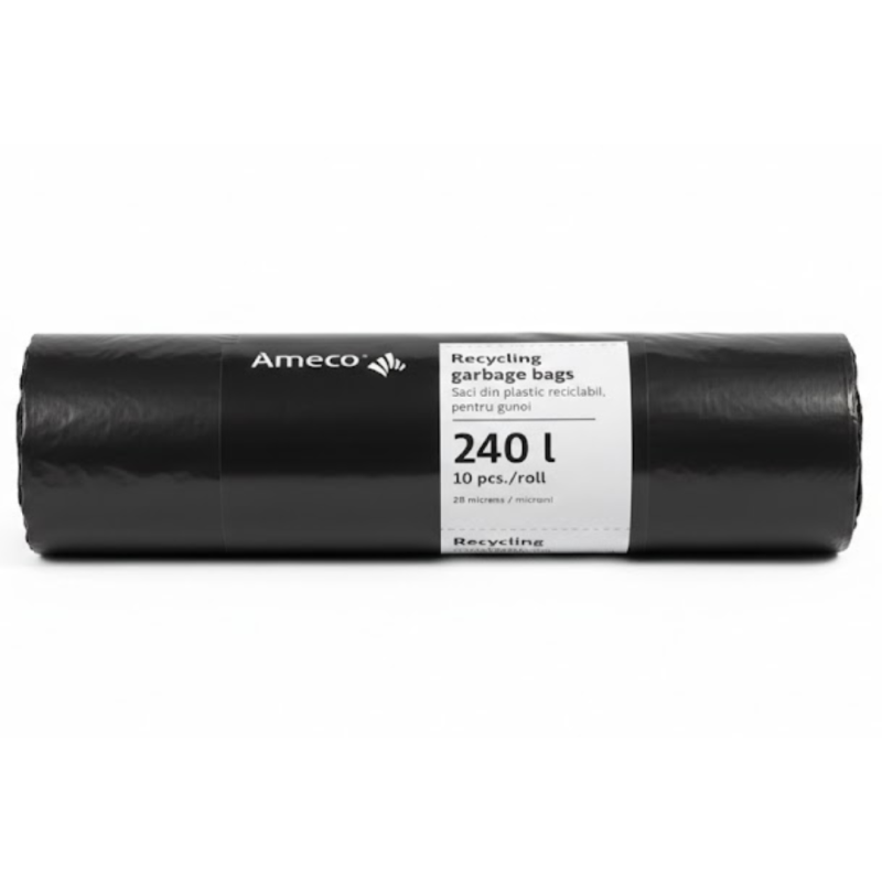 Saci plastic reciclabil, standard, 240L, 95x140cm, 28 microni, 10buc/rola, Ameco - negri