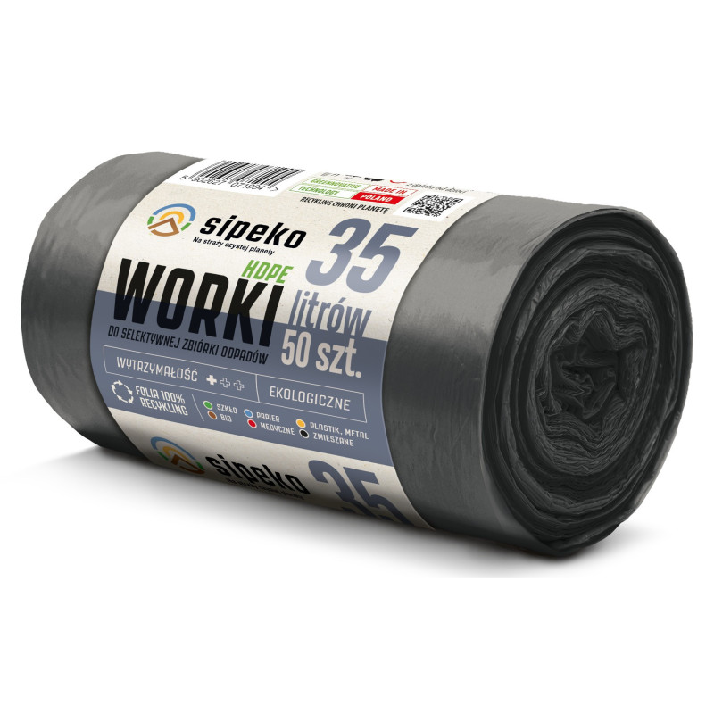 Saci menajeri standard HDPE, 35L, 50 x 54cm, 6 microni, 50buc/rola, Sipeko - negri