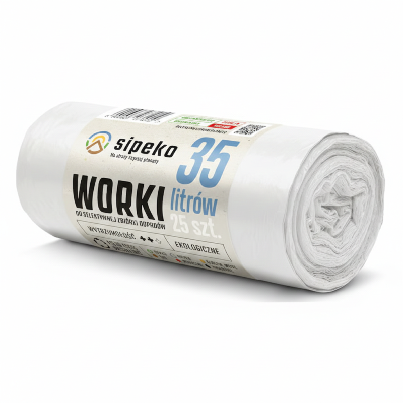 Saci menajeri rezistenti LDPE, 35L, 50 x 60cm, 20 microni, 25buc/rola, Sipeko - albi