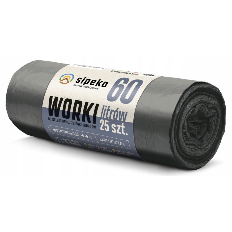 Saci menajeri rezistenti LDPE, 60L, 60 x 72cm, 20 microni, 25buc/rola, Sipeko - negri