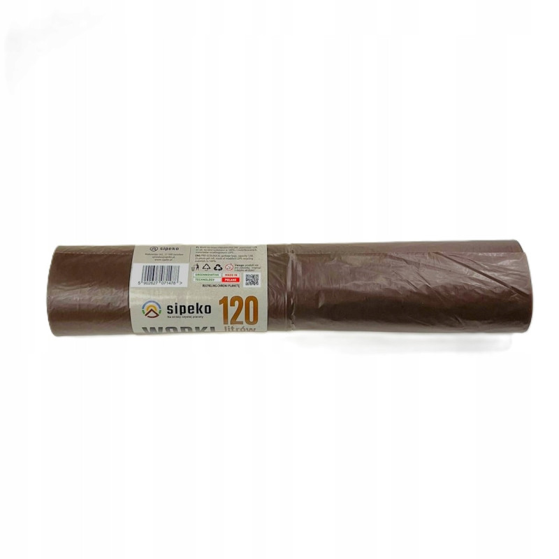Saci menajeri extra rezistenti LDPE, 120L, 70 x 110cm, 24 microni, 25buc/rola, Sipeko - maro