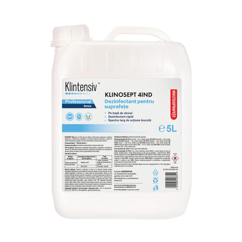 Dezinfectant profesional, rapid, pe baza de alcool pentru industria alimentara, 5L KLINOSEPT 4IND