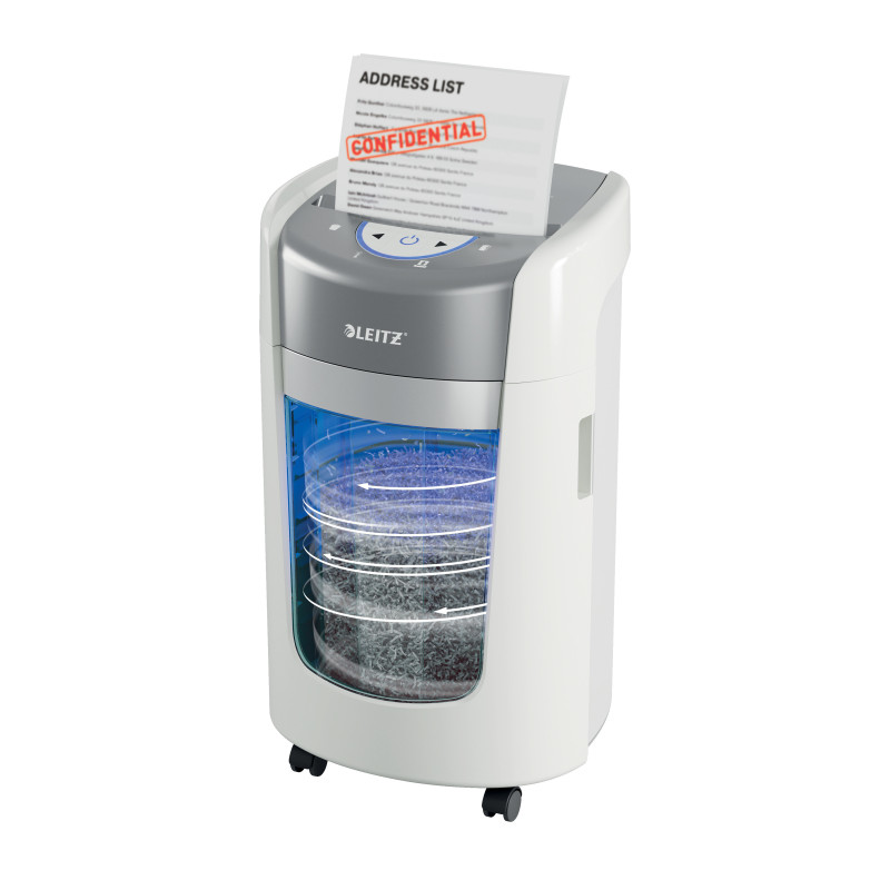 Distrugator documente manual LEITZ IQ OptiMax Home Office 225 Micro Cut P5 15L - Alb