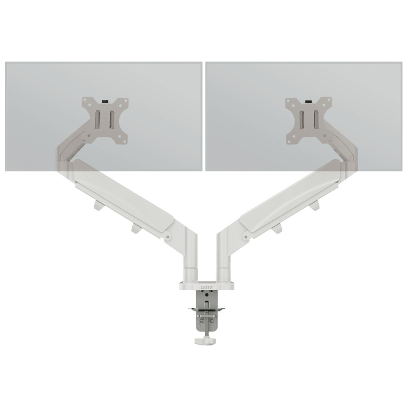 Suport monitor LEITZ Ergo, 2 brate ajustabile si extensibile, cu fixare pe birou, gri-pastel