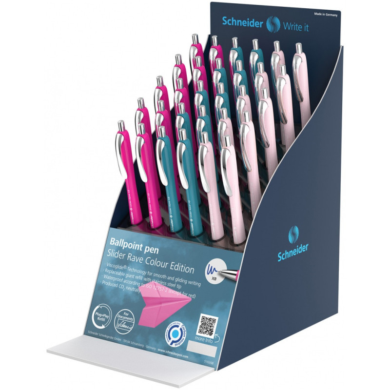 Display SCHNEIDER Slider Rave XB, 30 pixuri - (10 x power pink, 10 x teal, 10 x pearl)