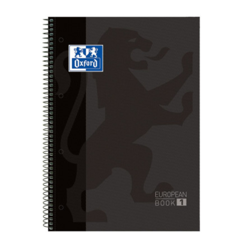 Caiet cu spirala, OXFORD Europeanbook 1, A4+, 80 file-90gsm, hardcover negru, Scribzee-mate