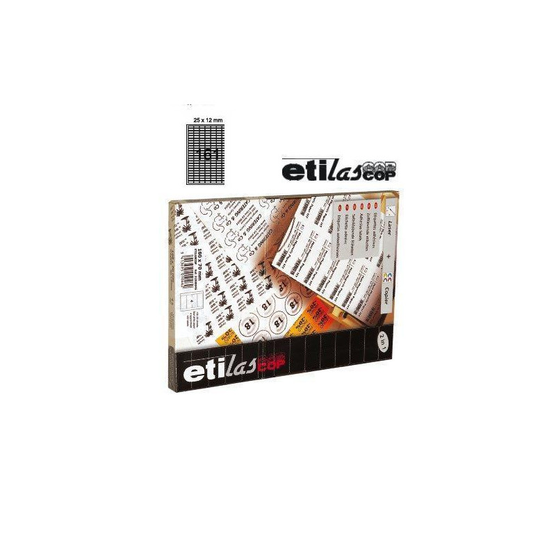 Etichete autoadezive 161/A4, 25 x 12 mm, 100 coli/top - colturi rotunjite, ETILASCOP - albe