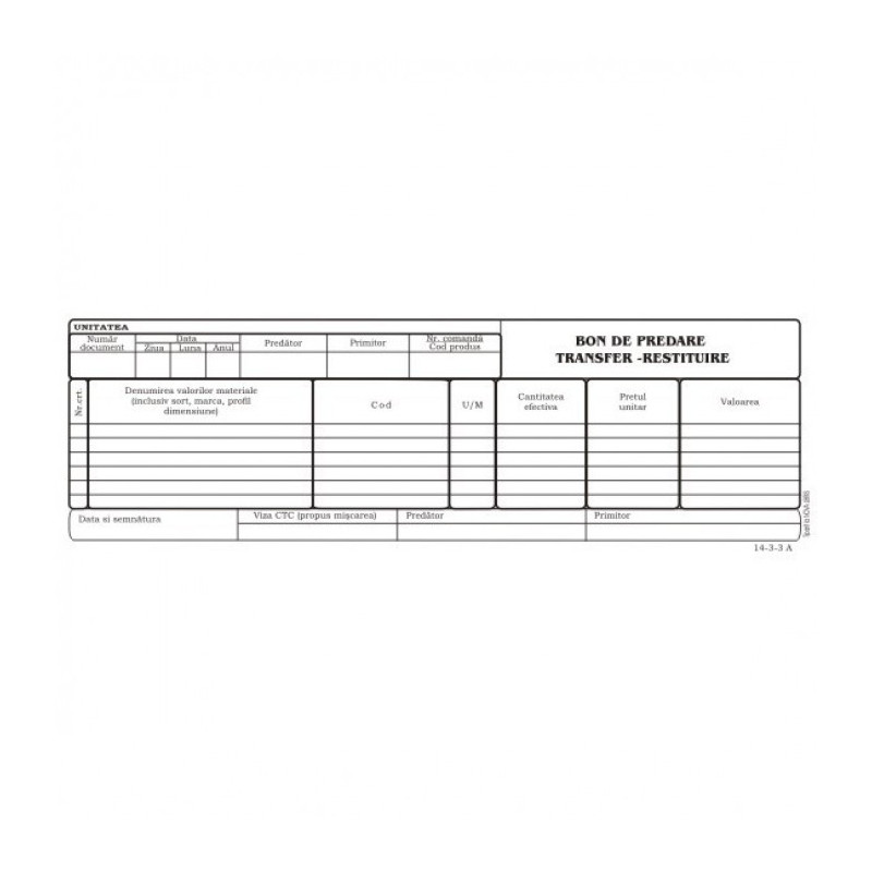 Bon predare transfer-restituire autocopiativ,1/2A4 , 2 ex.