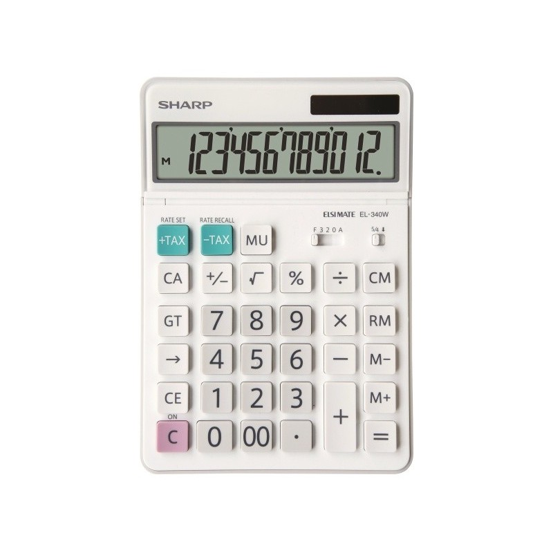 Calculator de birou, 12 digits, 189 x 127 x 18 mm, dual power, ecran rabatabil, SHARP EL-340W - alb