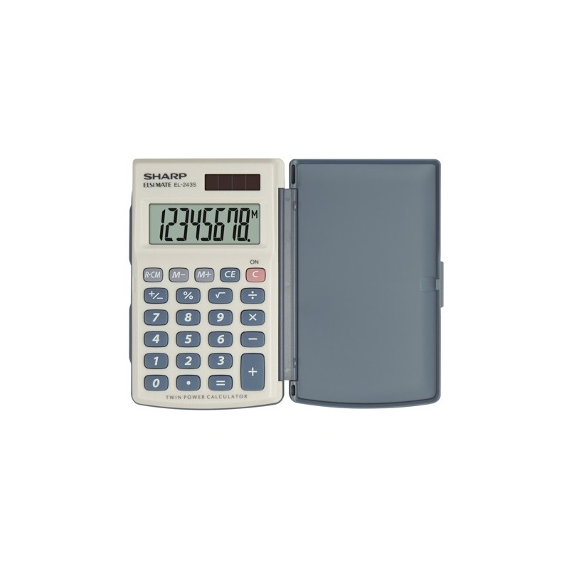 Calculator de buzunar, 8 digits, 105 x 64 x 11 mm, dual power, capac plastic, SHARP EL-243S - gri