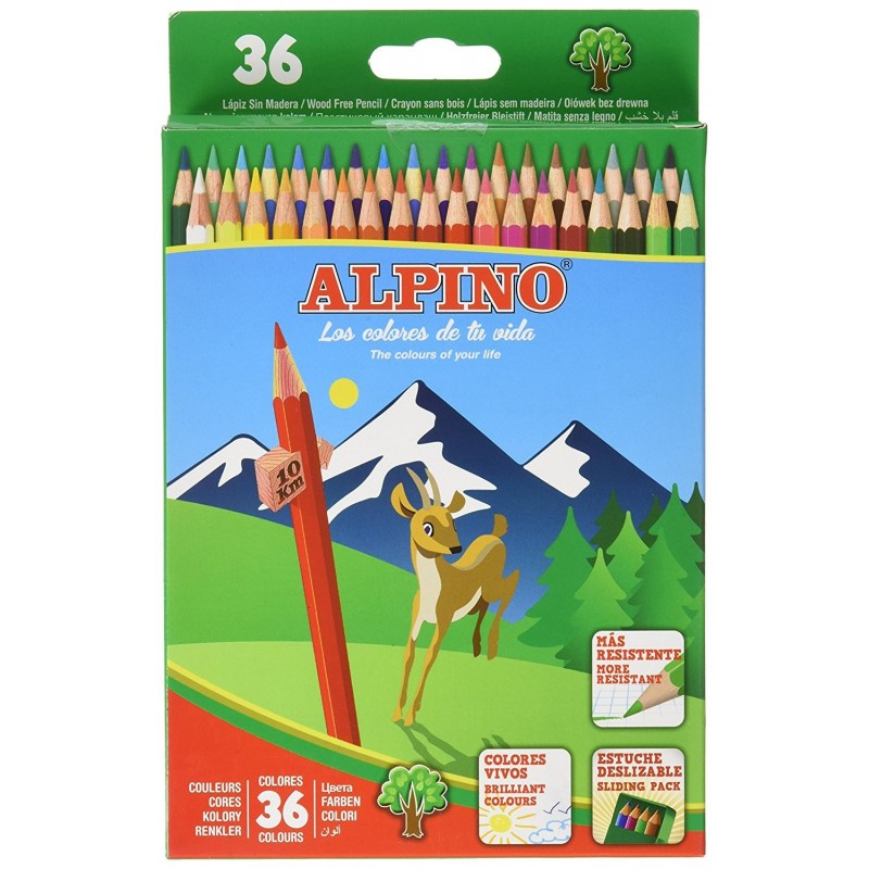 Creioane colorate, cutie carton, 36 culori/set, ALPINO