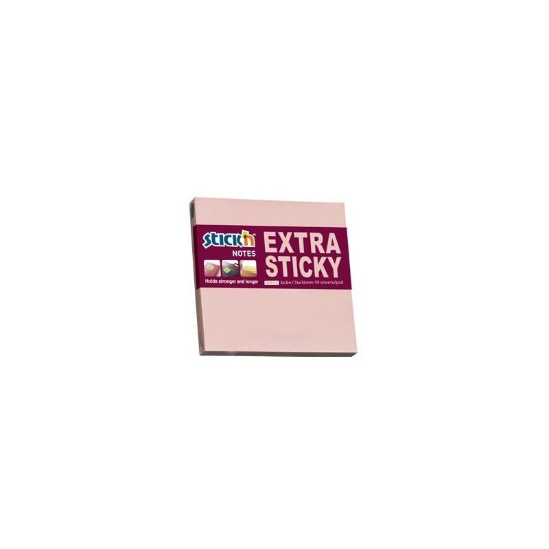Notes autoadeziv extra-sticky 76 x 76mm, 90 file, Stick"n - magenta pastel