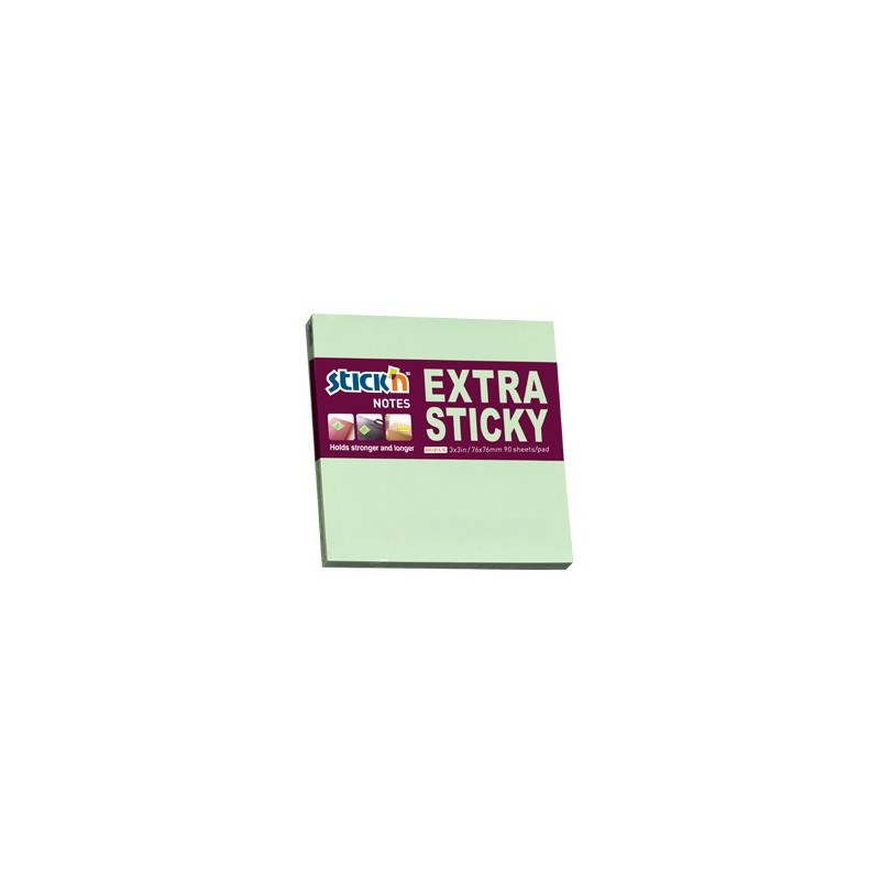 Notes autoadeziv extra-sticky 76 x 76mm, 90 file, Stick"n - verde pastel