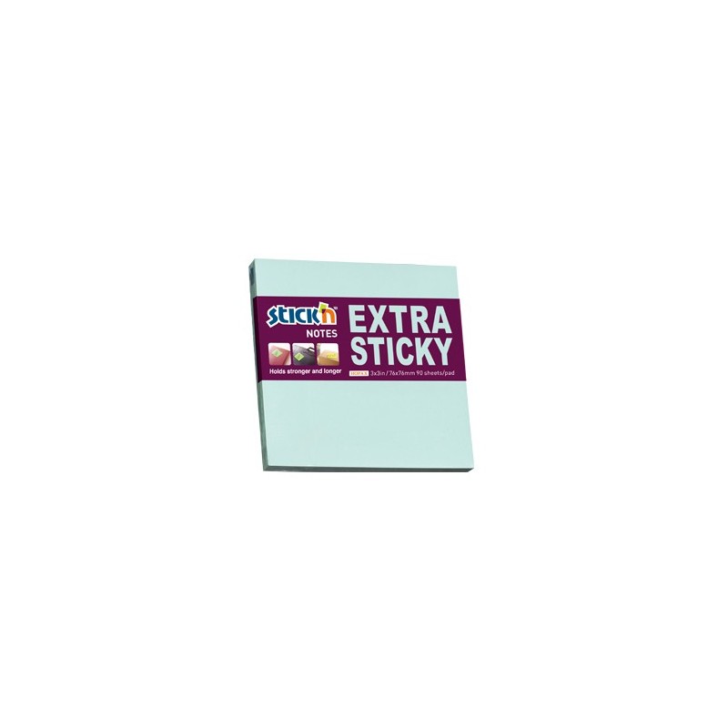 Notes autoadeziv extra-sticky 76 x 76mm, 90 file, Stick"n - albastru pastel