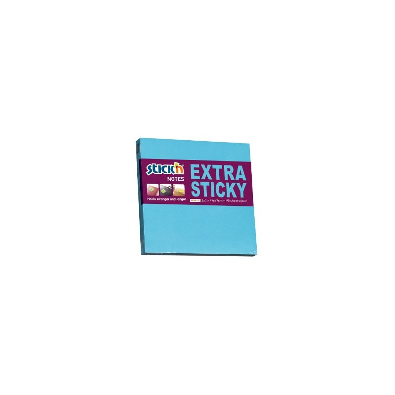 Notes autoadeziv extra-sticky 76 x 76mm, 90 file, Stick"n - albastru neon