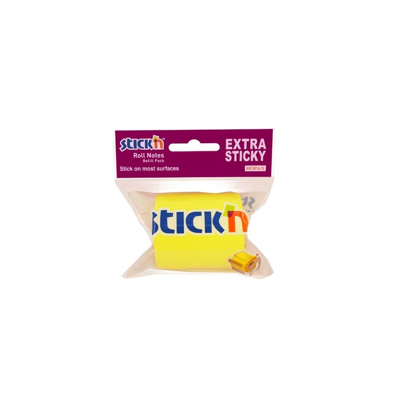 Rezerva notes autoadeziv in rola, pentru dispenser, 50 mm x 10 m, Stick"n - galben neon