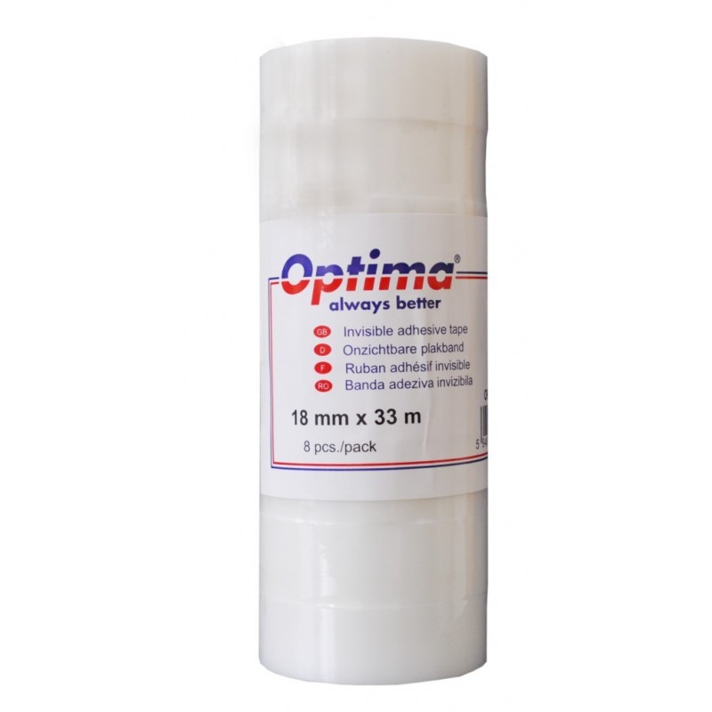 Banda adeziva 18mm x 33 m, 50 microni, Optima - invizibila - se rupe usor, cu mana